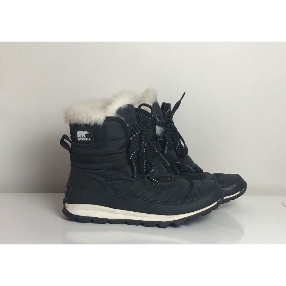 Sorel Youth Girls 4 Snow Boots Whitney Short Faux Fur Lined Lace Up Waterproof